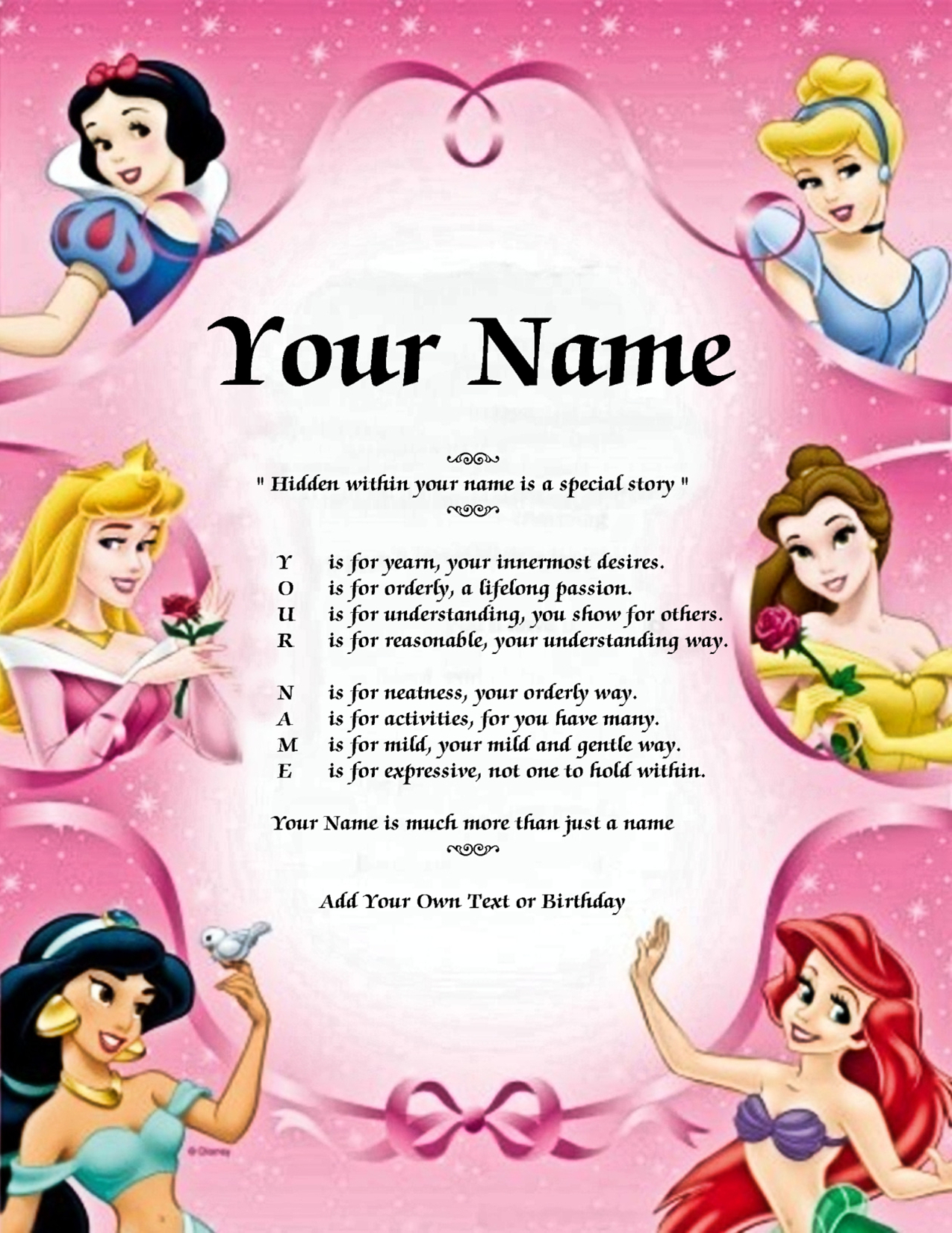 Disney Princess Name Poem Story PDF Version