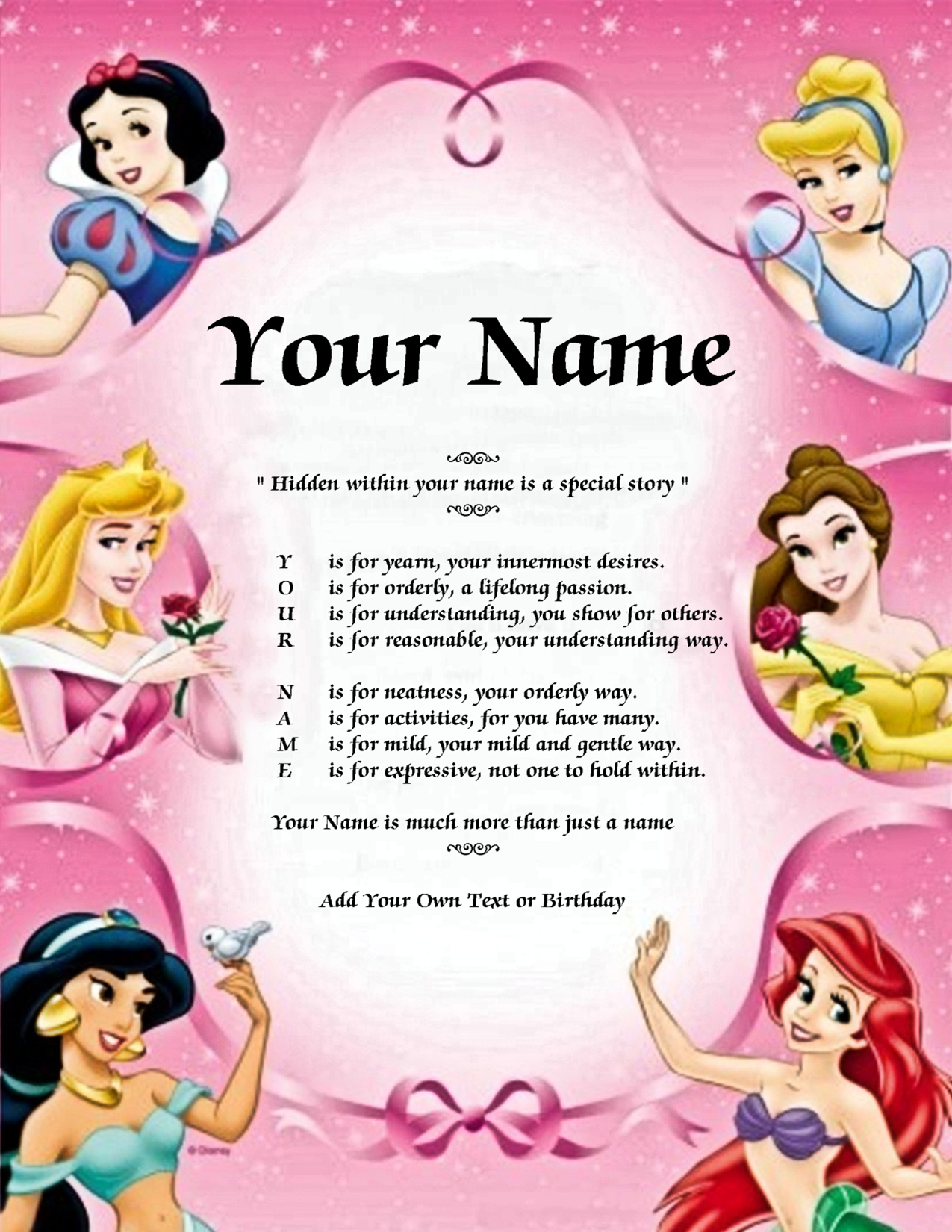 Disney Princess Child Background Name Poem Story