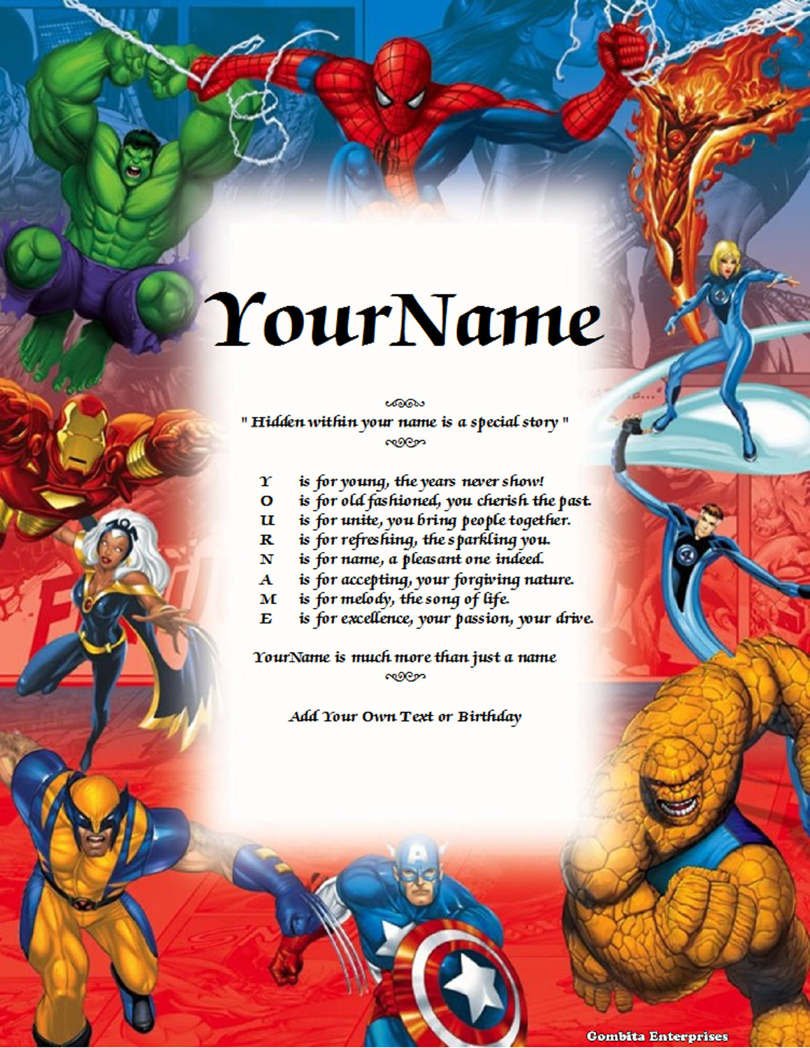 Marvel Heroes Name Poem Story PDF Version