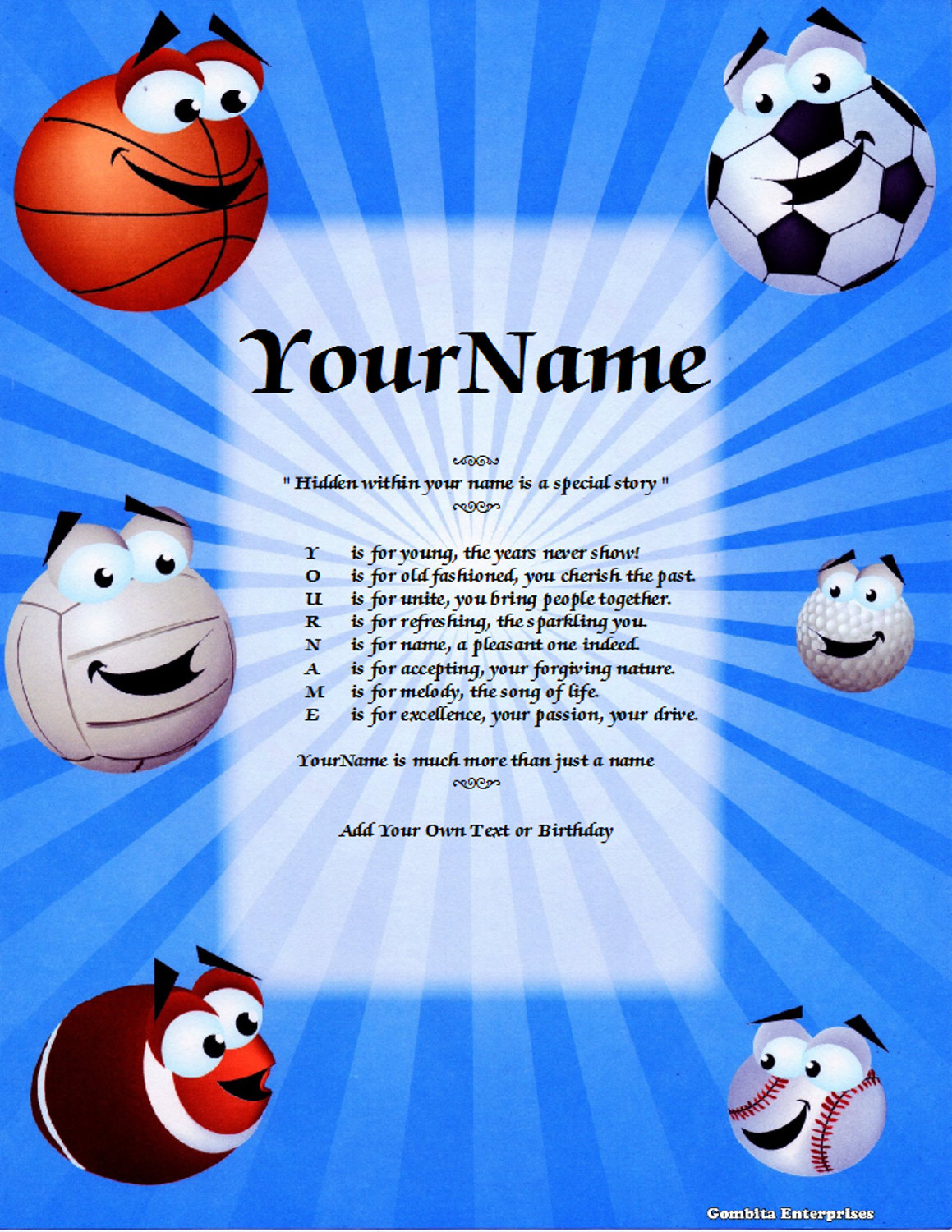 Sports Child Background Name Poem Story