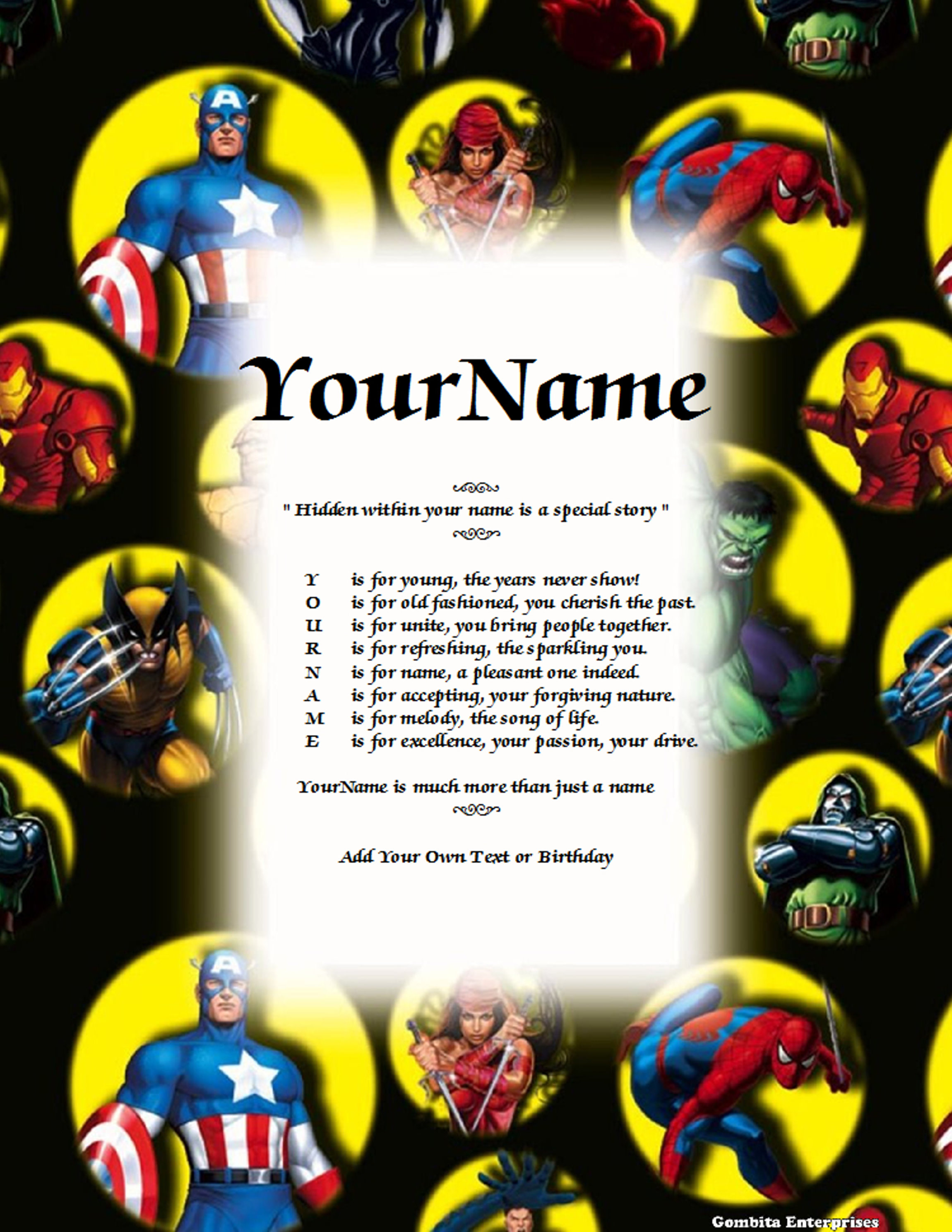 Super Heroes Child Background Name Poem Story