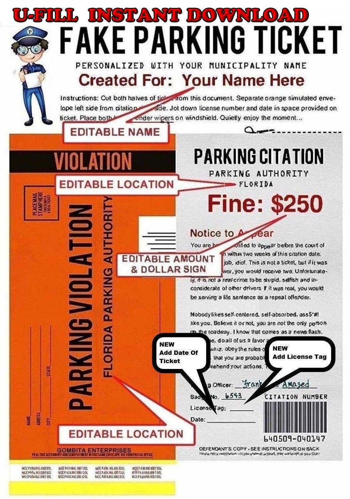 Fake Parking Ticket - U-Fill Instant Download PDF