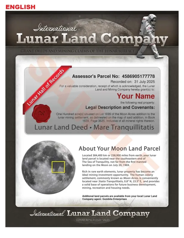 Lunar Land Deed