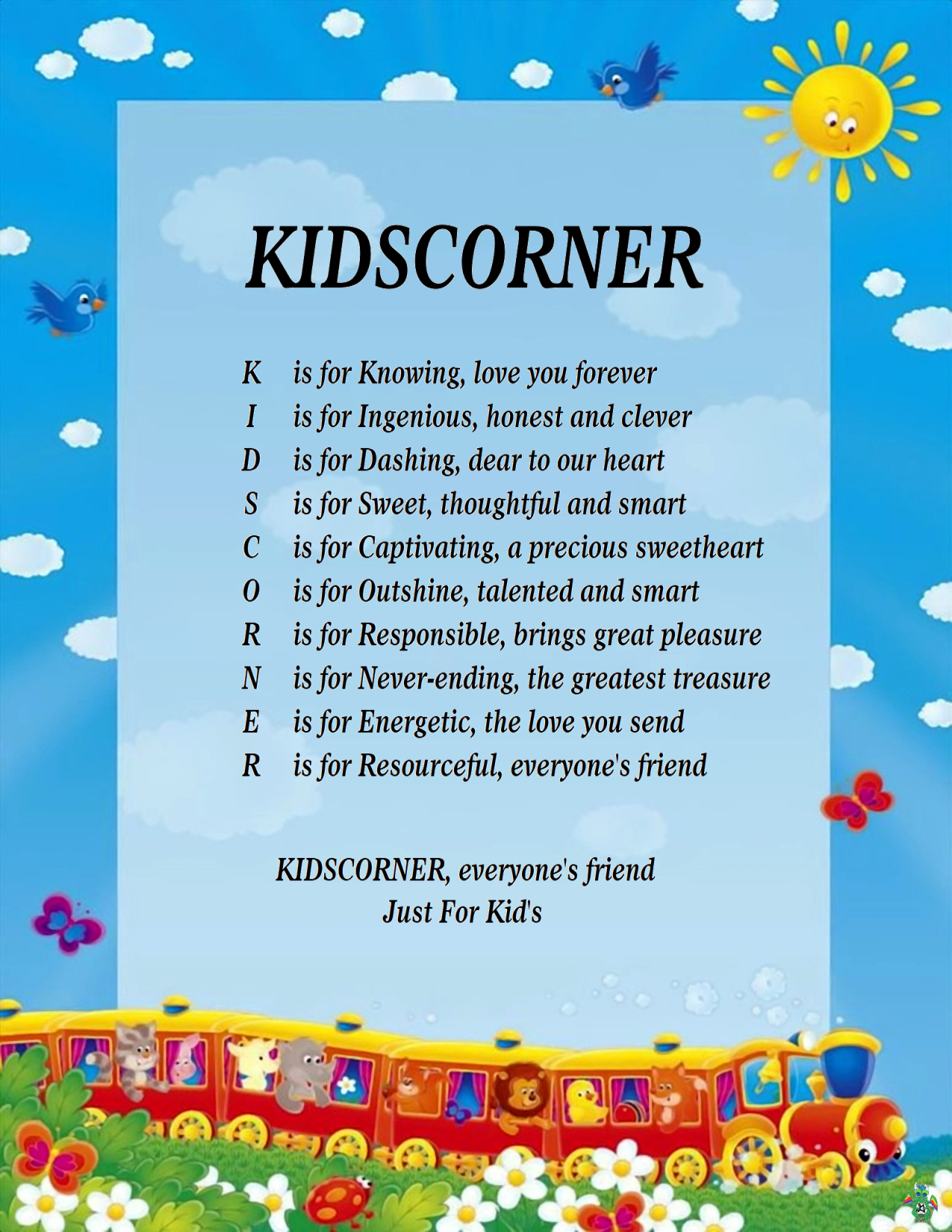 Kid's Corner Animal Train Child's Name Poem 