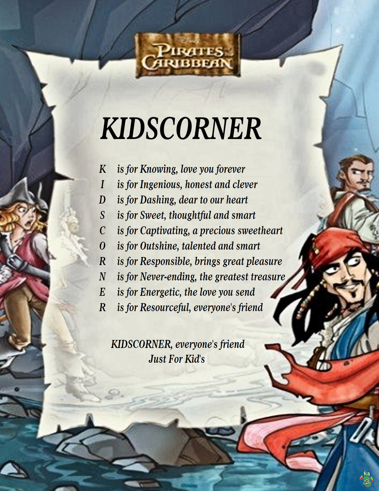 Kid's Corner Pirates Of The Caribbean Child Name Poem