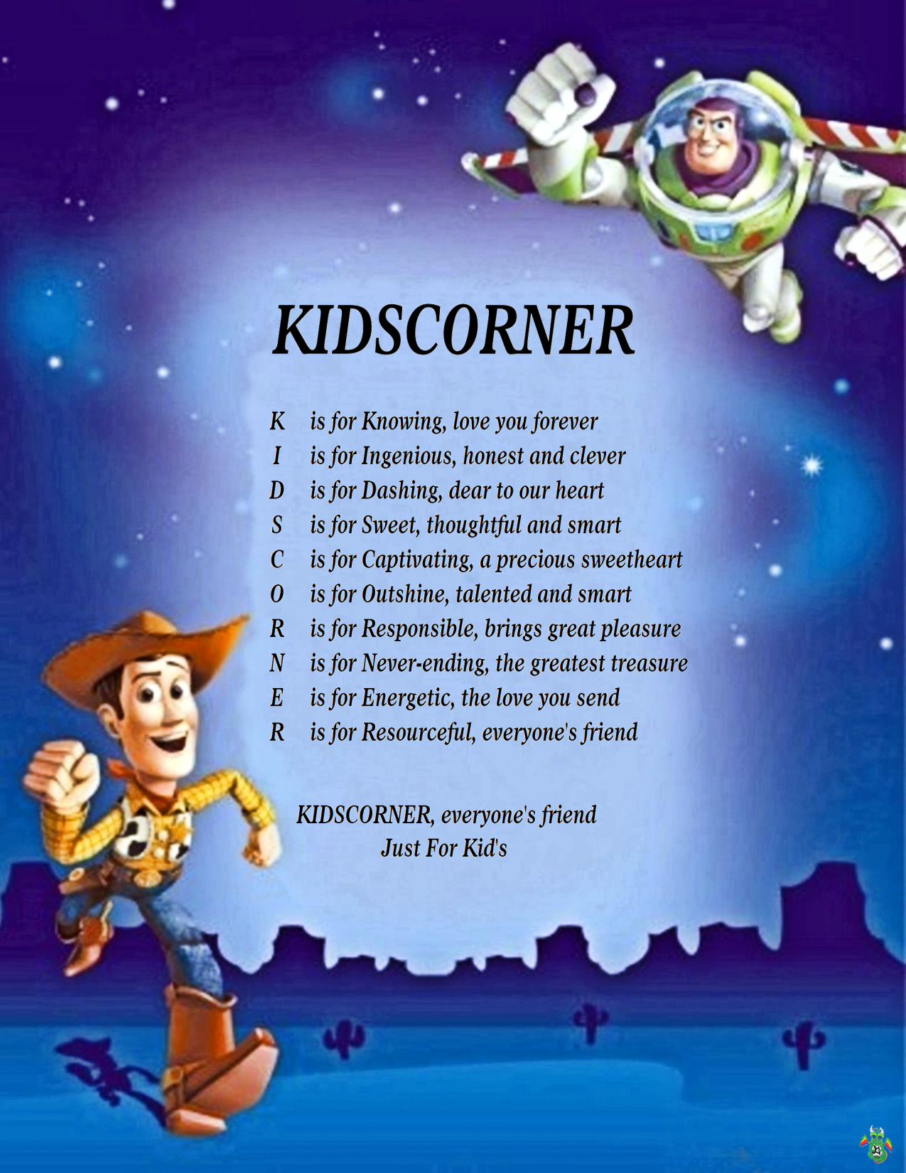 Kid's Corner Toy Story Child's Name Poem 