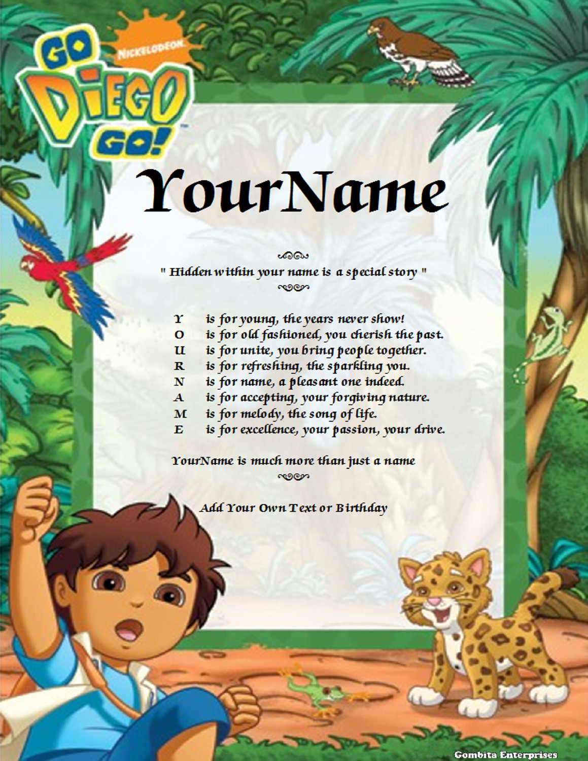 Diego Child Name Poem Story Digital Download Version