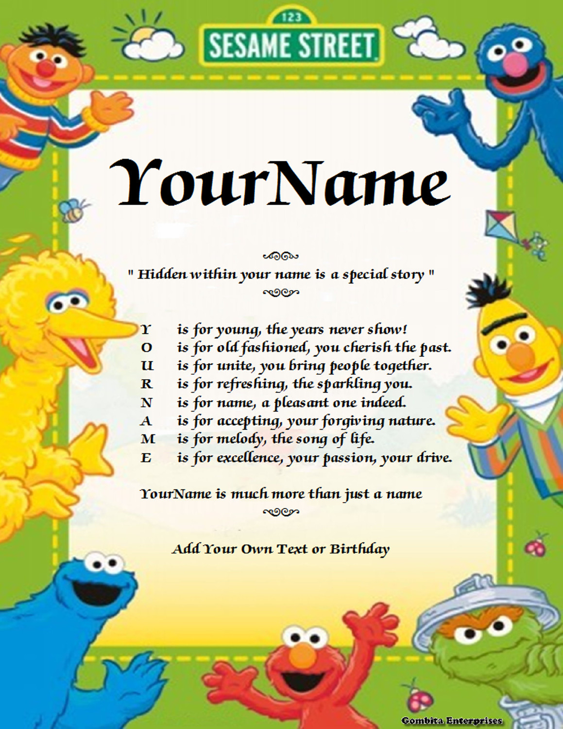 Elmo And Friends Child Name Poem Story Digital Download Version
