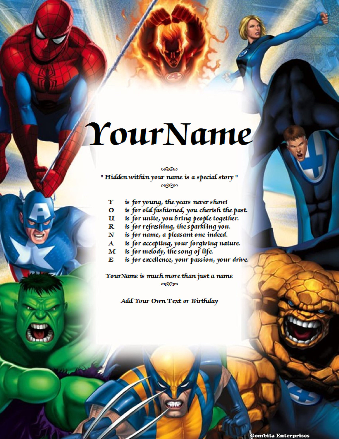 Fantastic Four Child Name Poem Story Digital Download Version