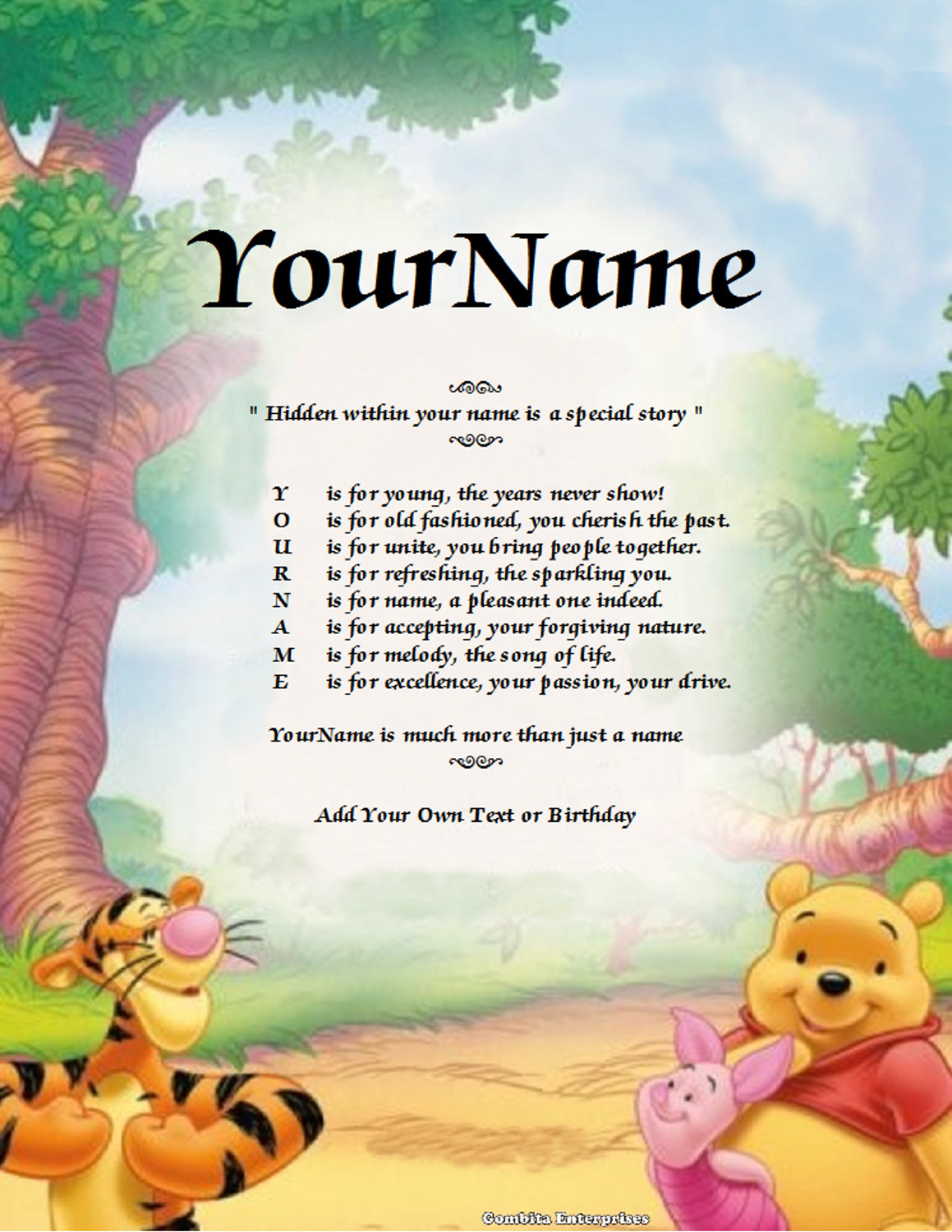 Pooh and Friends Child Name Poem Story