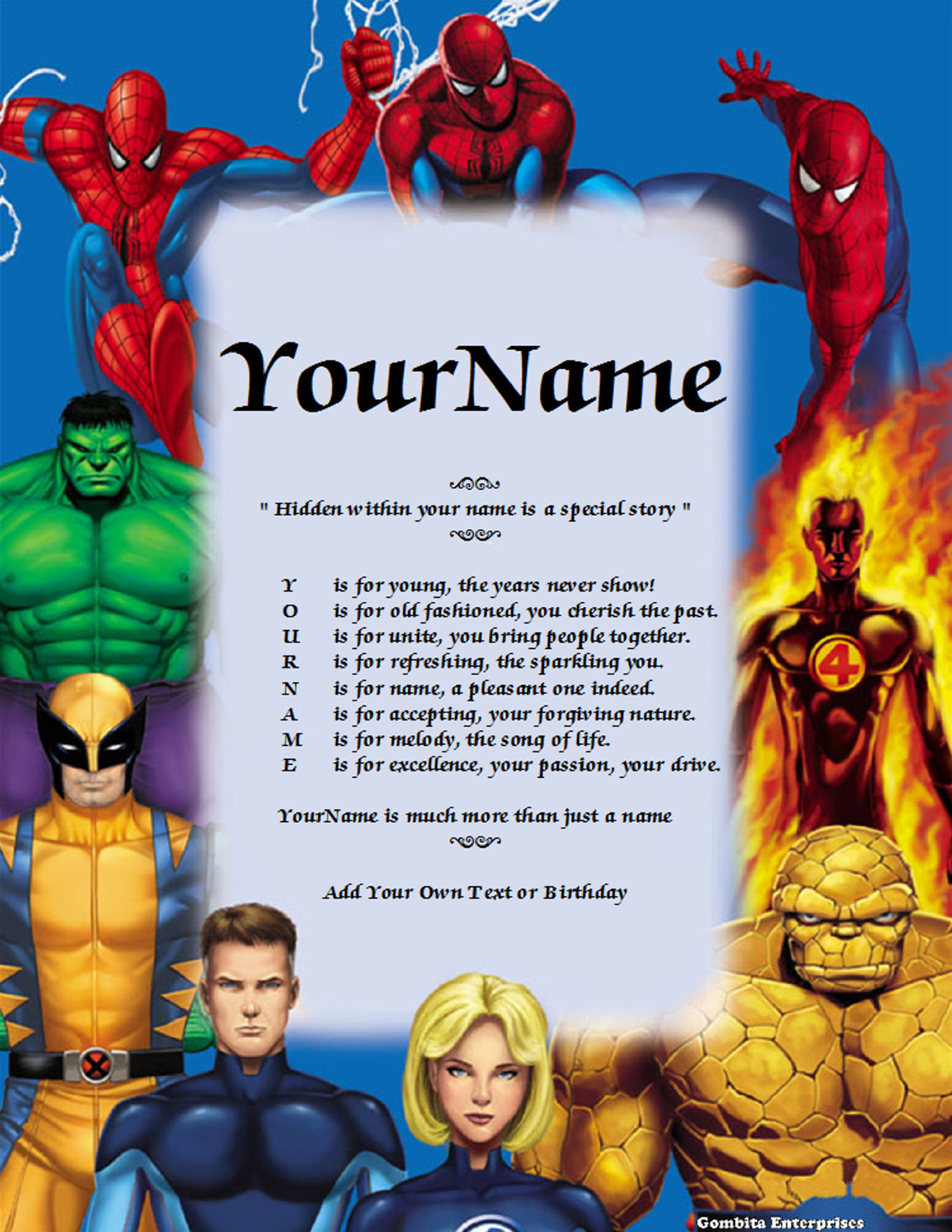 Spiderman Child Name Poem Story Digital Download Version
