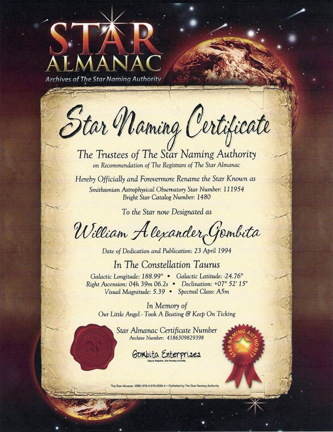 The Star Almanac - 11 x 14 Inch Shipped By Mail