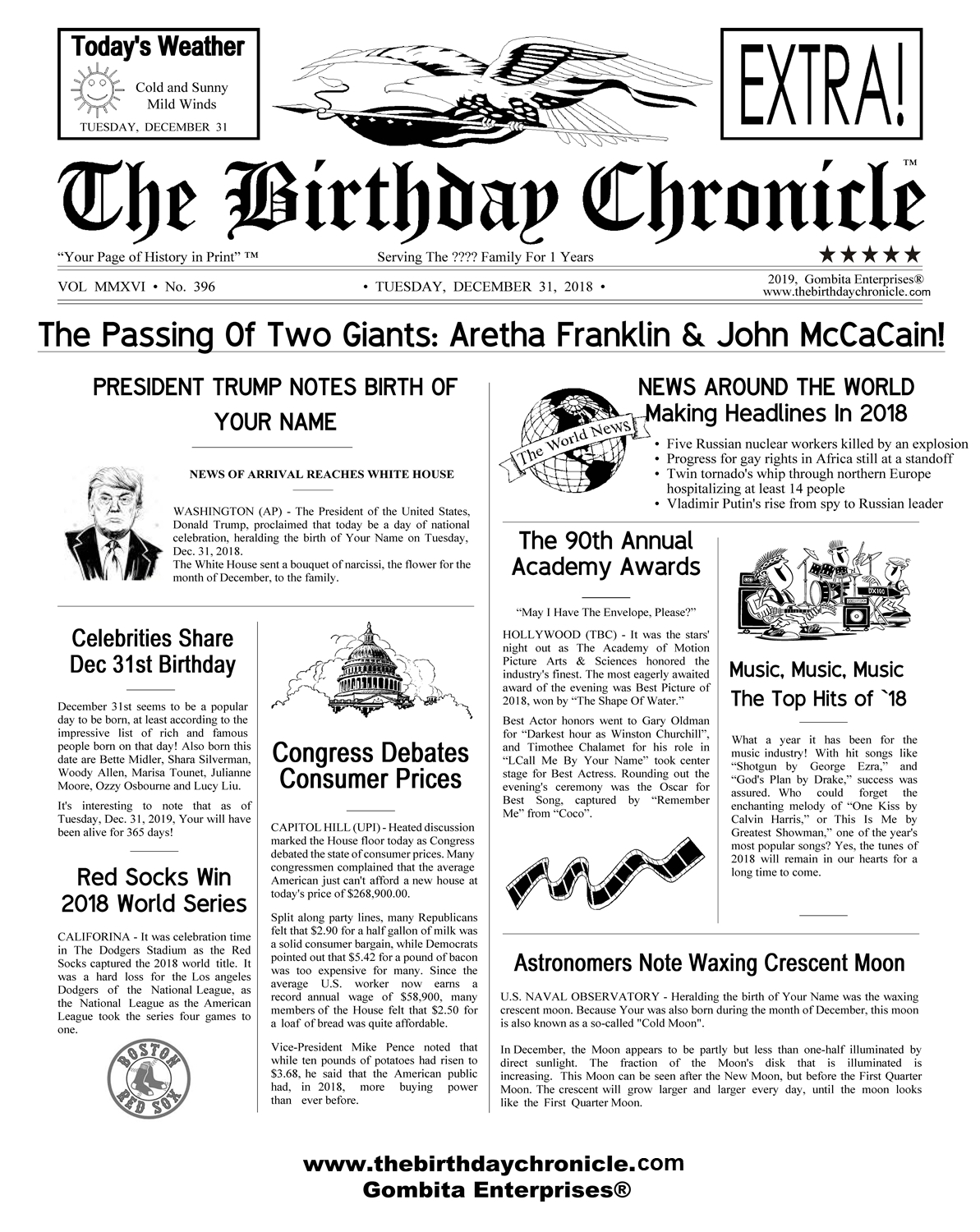The Birthday Chronicle - 11 x 14 Inch By Mail