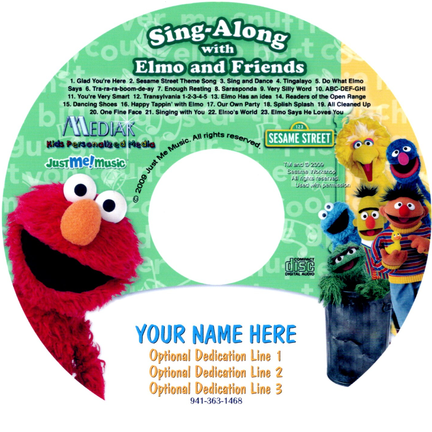  SING ALONG WITH ELMO AND FRIENDS - NAME PERSONALIZED - CD By Mail - Add MP3 Download