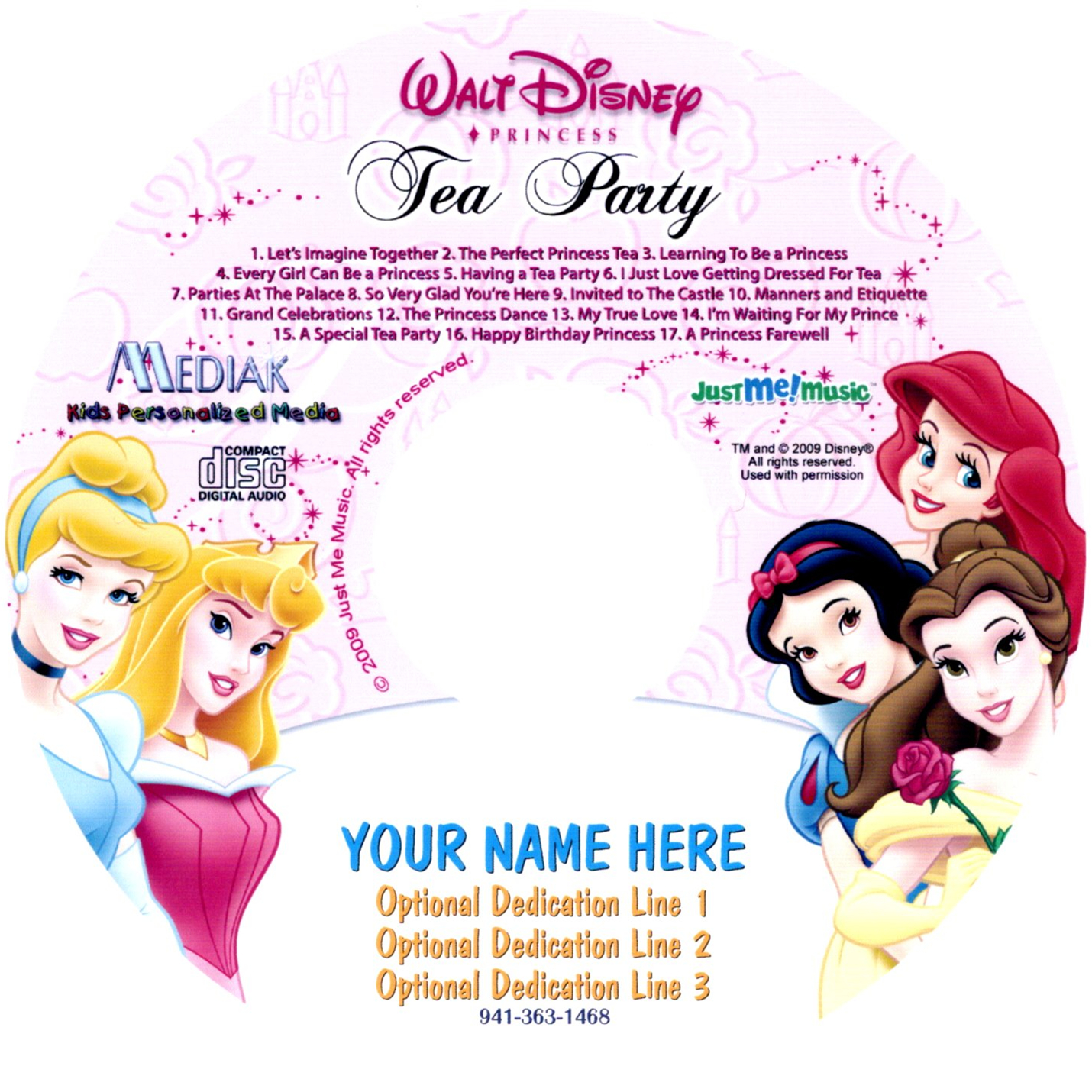  WALT DISNEY PRINCESS TEA PARTY - NAME PERSONALIZED - CD By Mail - Add MP3 Download